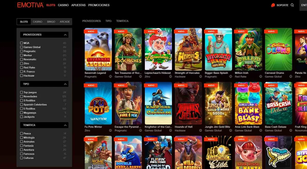 Emotiva Casino — Spielelobby des Anbieters